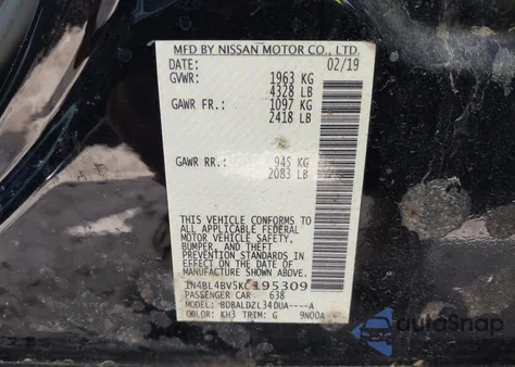 2019 Nissan Altima 2.5 S z USA, uszkodzony, nr VIN 1N4BL4BV5KC195309